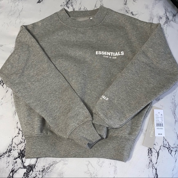 🔴SOLD🔴 Essentials Fear Of God Kids Heather Oatmeal Crew Neck Sweatshirt - Picture 8 of 12